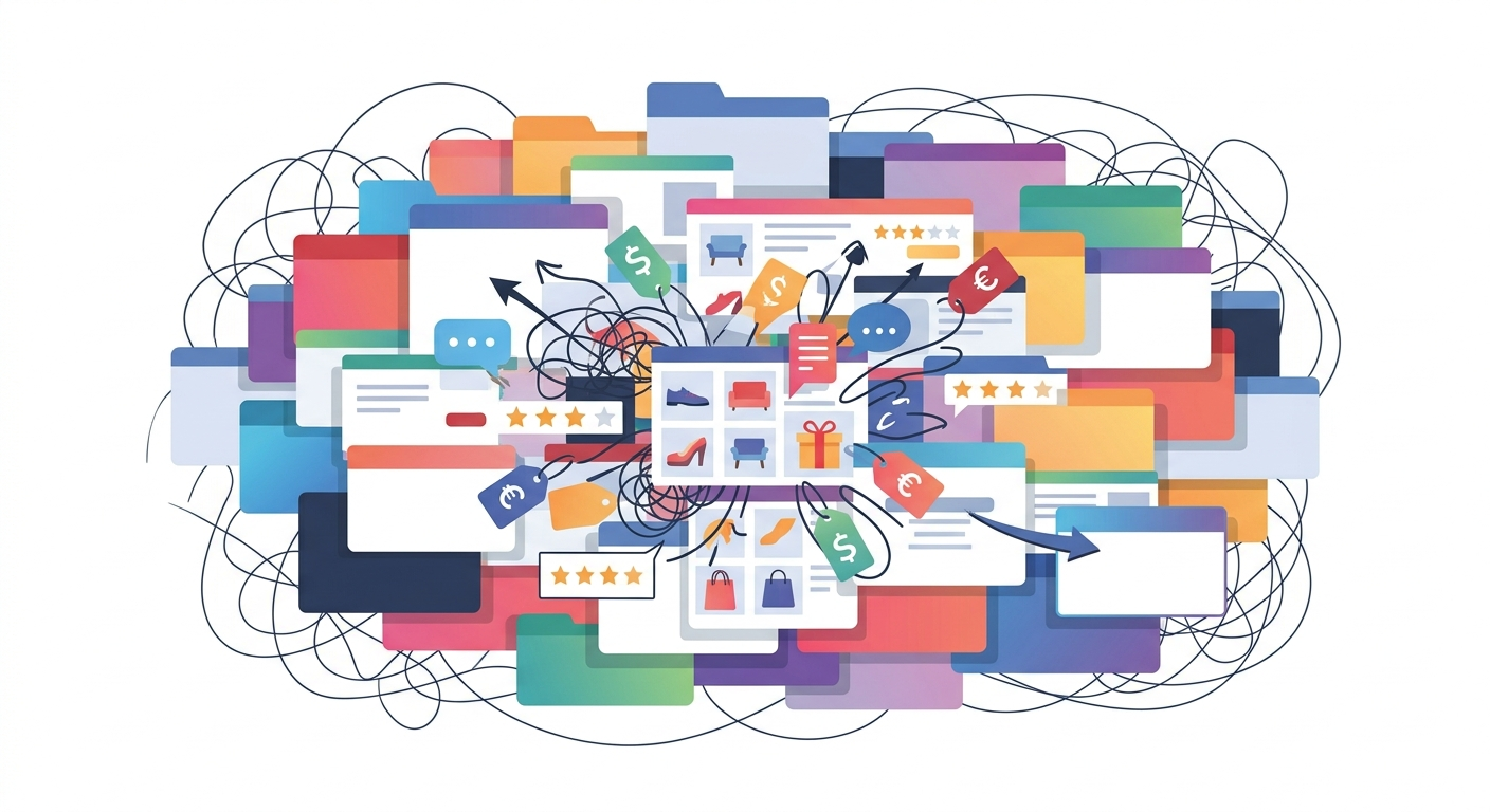 Shopping tab chaos illustration