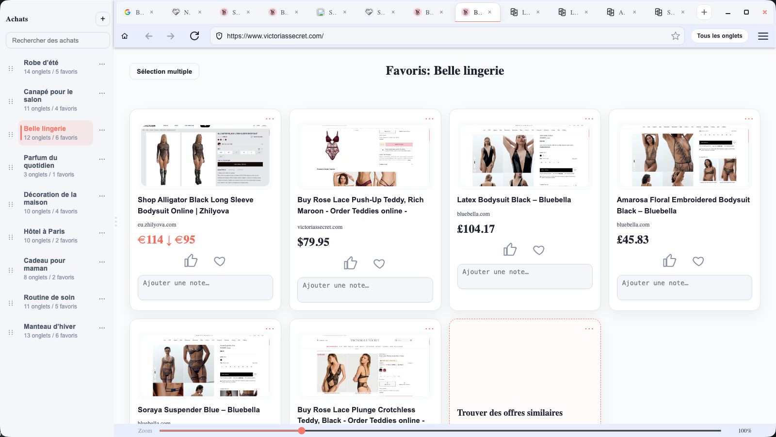 Buyka avec achats séparés et onglets dédiés