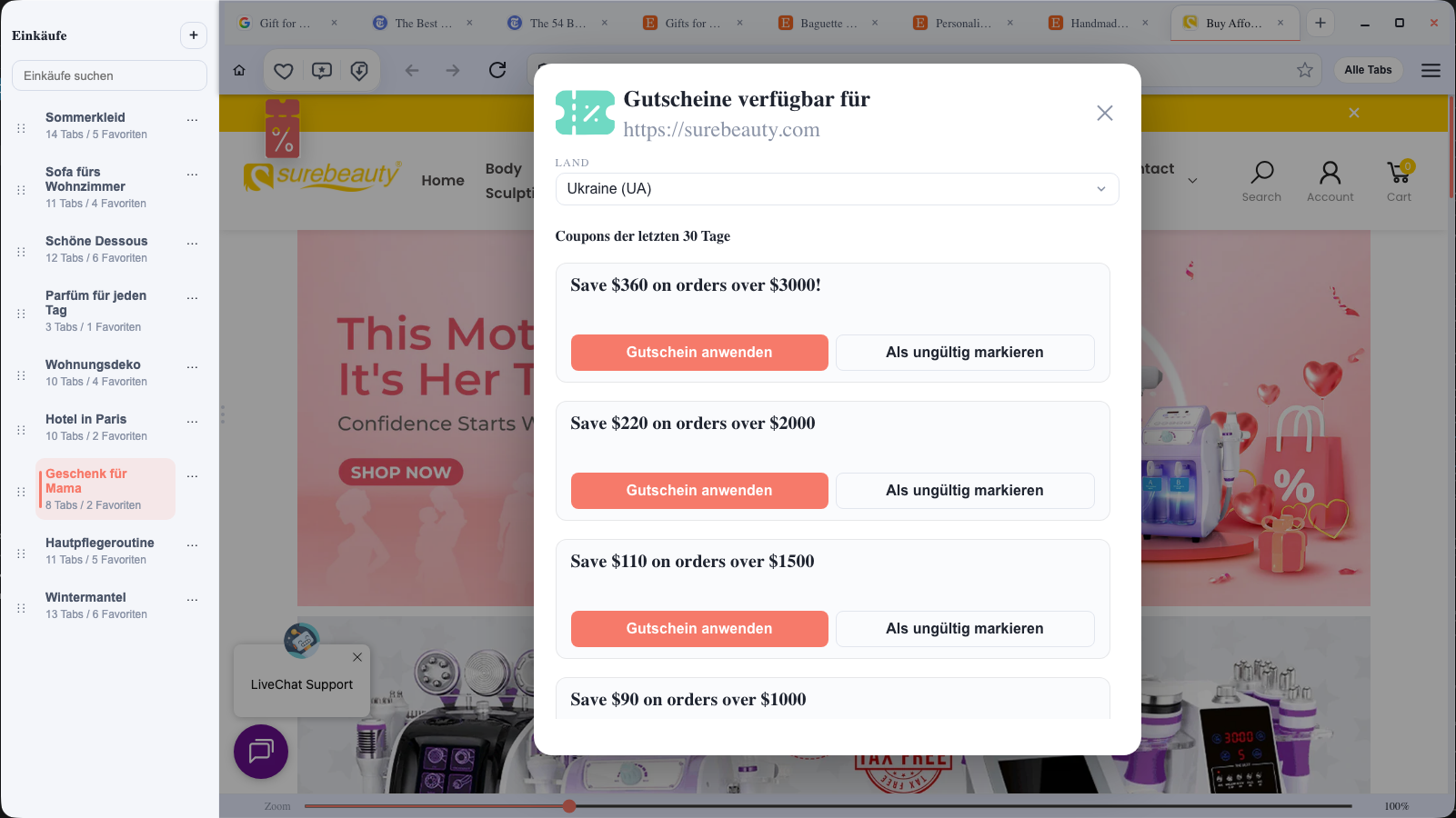 Buyka-Coupon-Popup über einer Shop-Seite