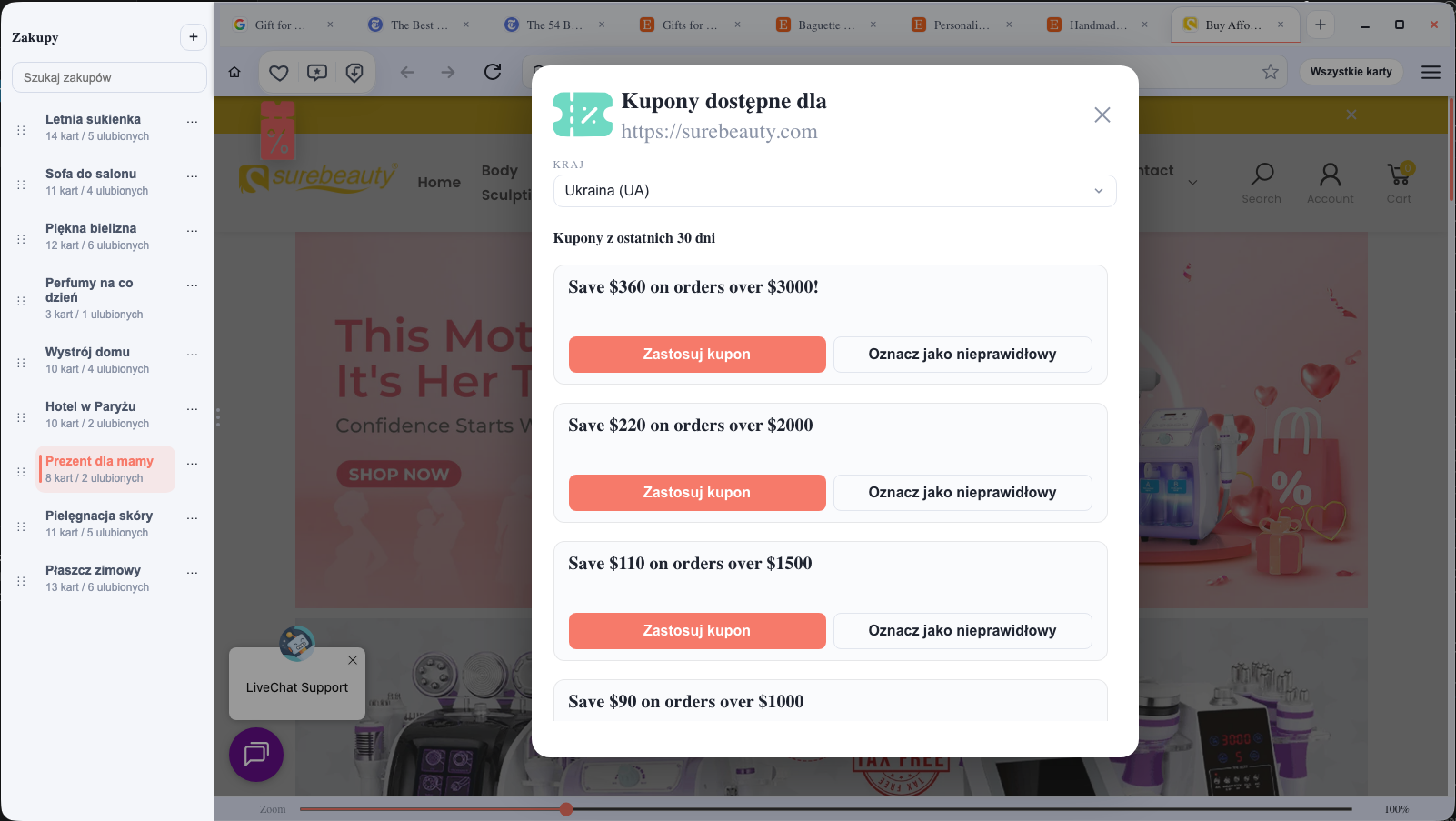 Popup Buyka z kuponami nad stroną sklepu